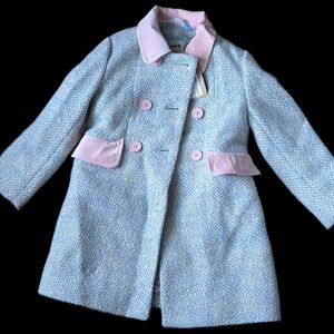 Boden Kids Pea Coat in Light Blue and Pink